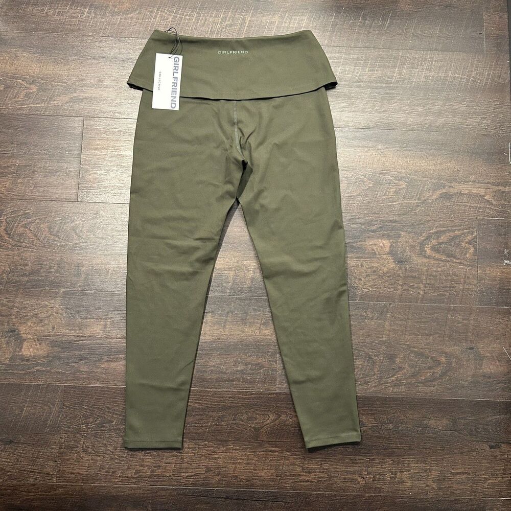 Girlfriend Collective Med Fold Over Yoga Pants Olive Green Compression Leggings